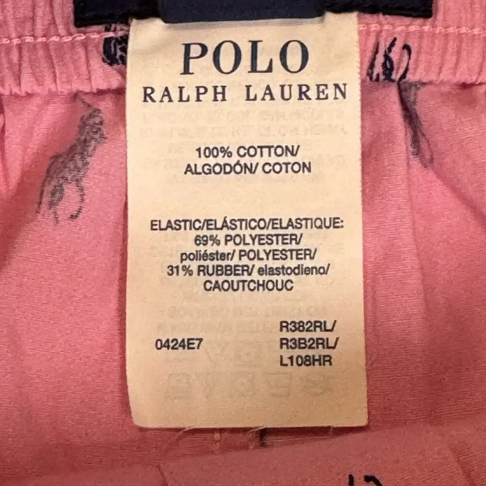 Polo Ralph Lauren Men’s Woven Boxer Shorts Underwear Logo Print Pink/Blue Large